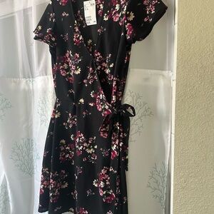 Black Floral Wrap Dress